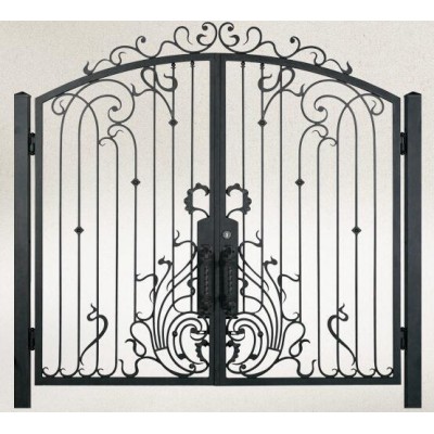 Custom Double Swing Handmade Wrought Iron Gate for Courtyard